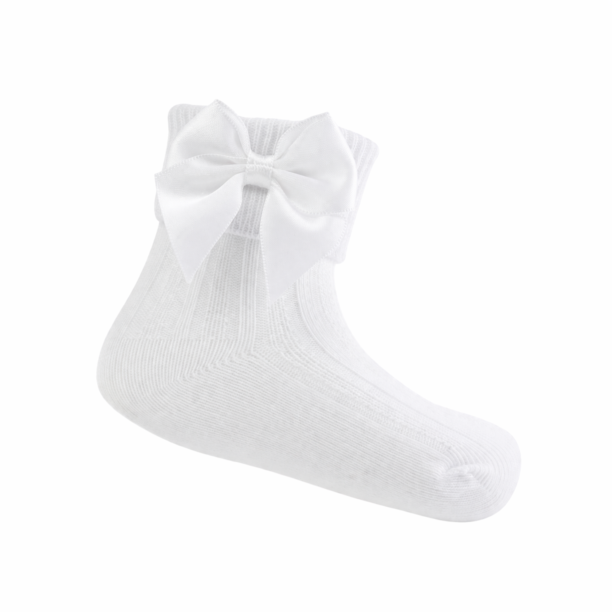 White Turnover Ankle Socks with Large Bow